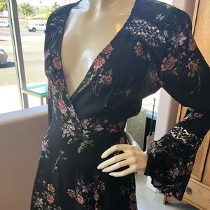 Astr The Label black floral wrap mini dress NWOT
